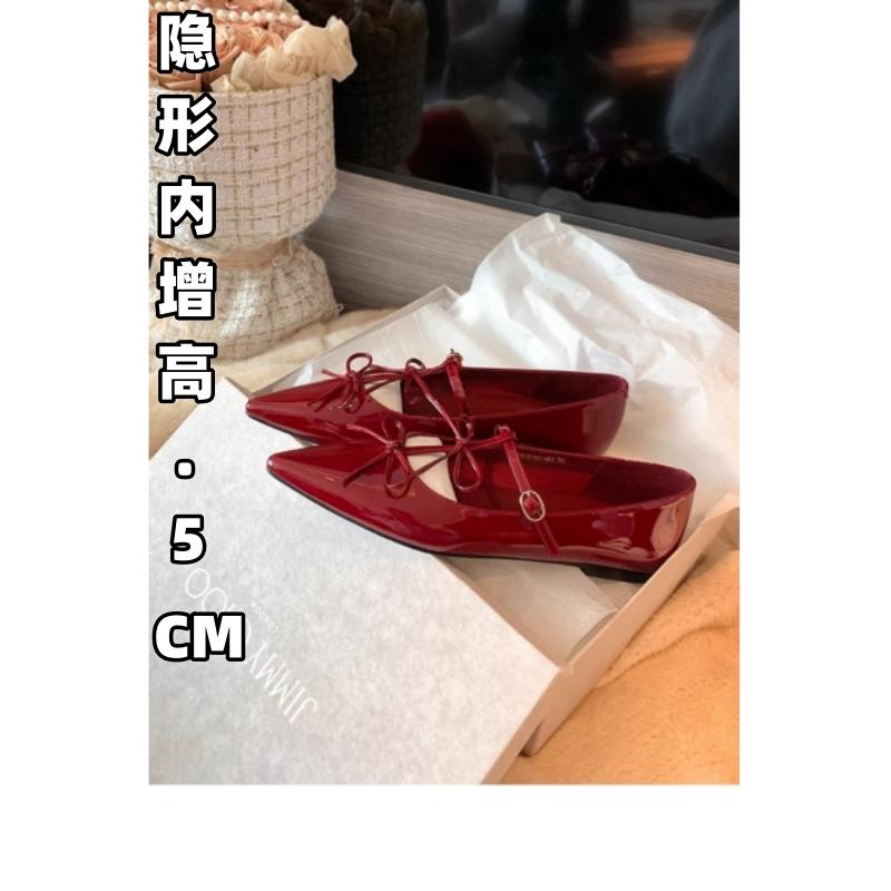 尖头内增高浅口蝴蝶结玛丽珍单鞋