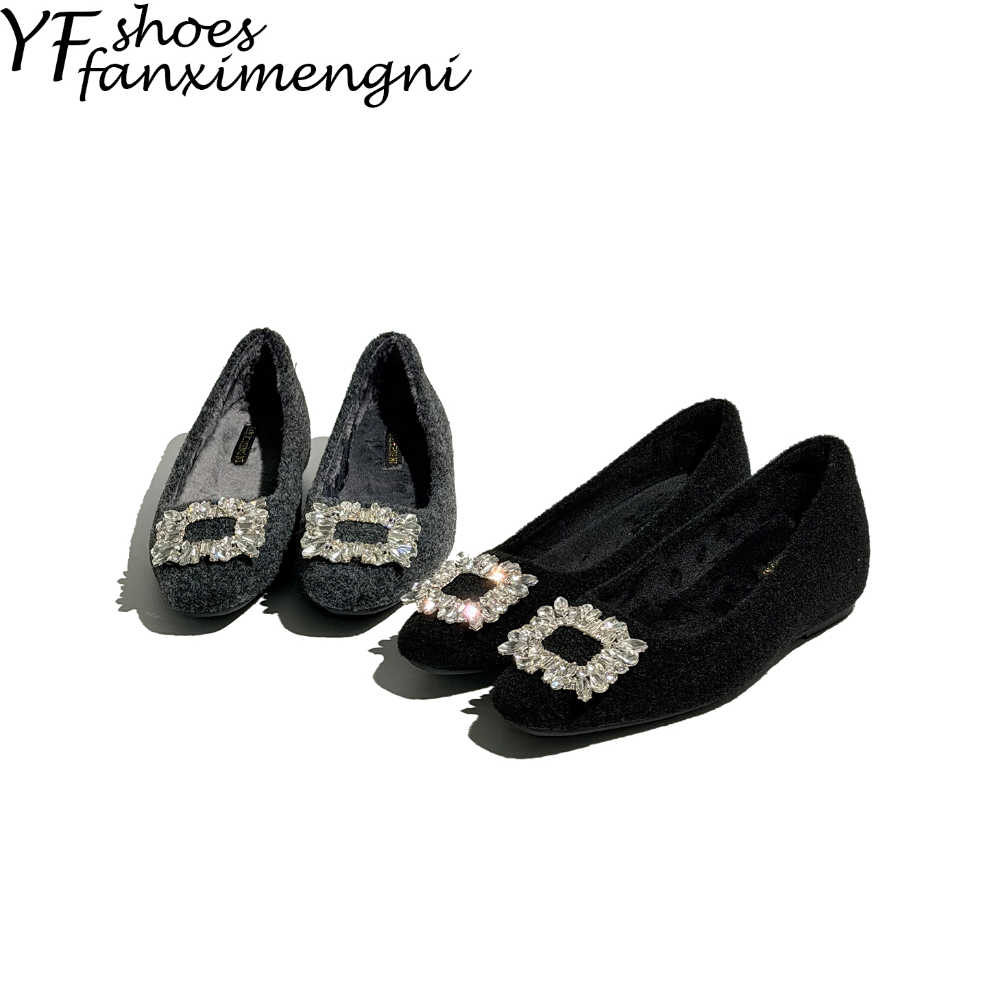 真皮一字扣法式水钻玛丽珍女鞋