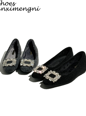 内增高浅口黑色单鞋女2025新款秋冬真皮一字扣法式水钻玛丽珍女鞋