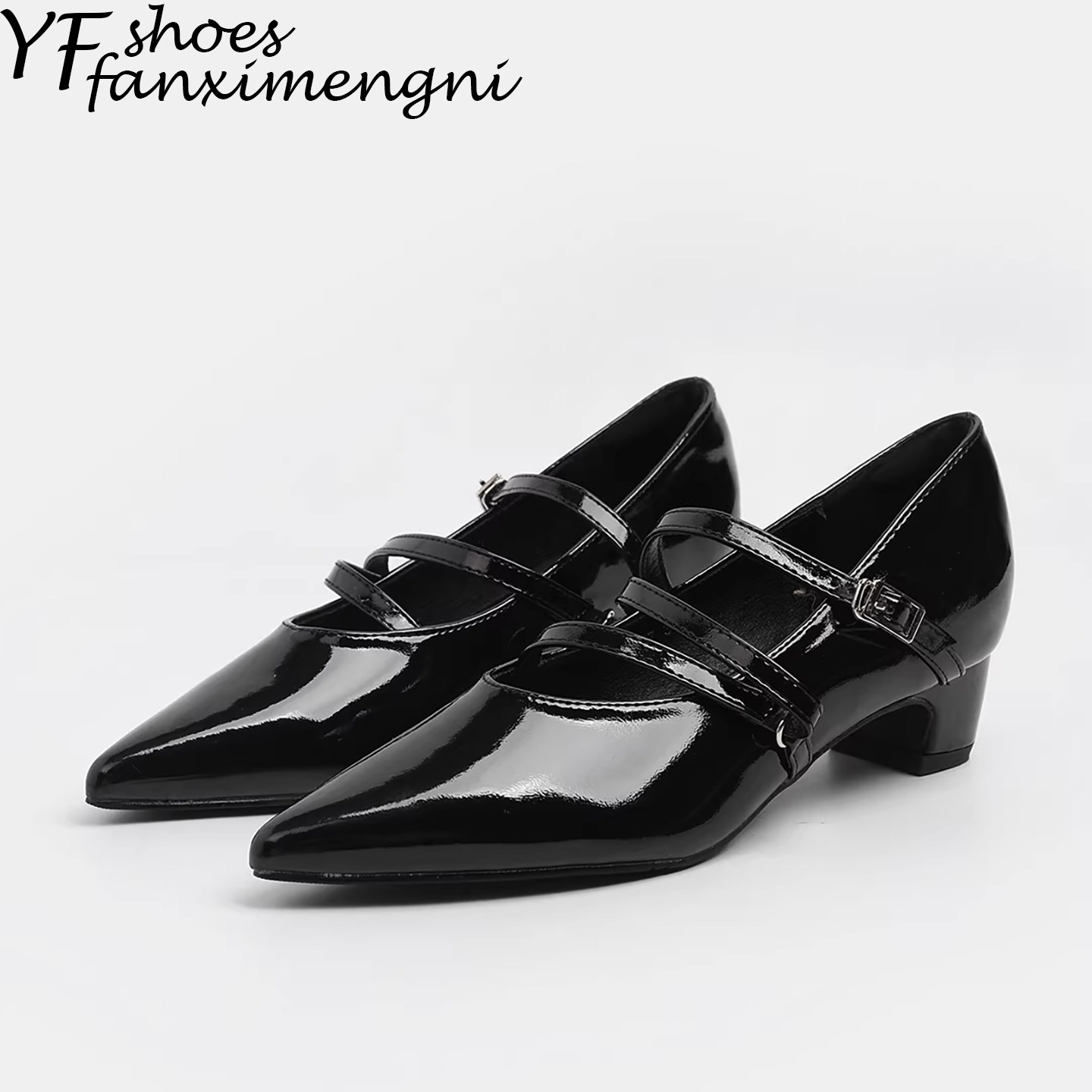 复古一字扣带法式玛丽珍女鞋2026新款春季黑色漆皮尖头粗跟单鞋女,女鞋,浅口单鞋,淘宝优惠券,粉丝福利购,淘宝优惠卷