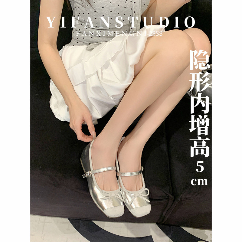 羊皮版~头玛丽珍鞋女春季内增高圆一字扣蝴蝶结芭蕾舞鞋舒适单鞋
