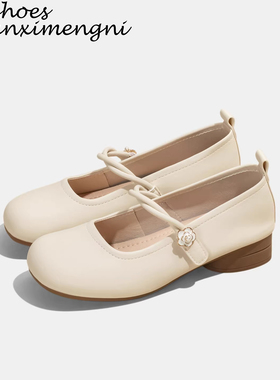 法式圆头浅口玛丽珍女鞋粗低跟气质洛丽塔复古风奶奶芭蕾舞单鞋女