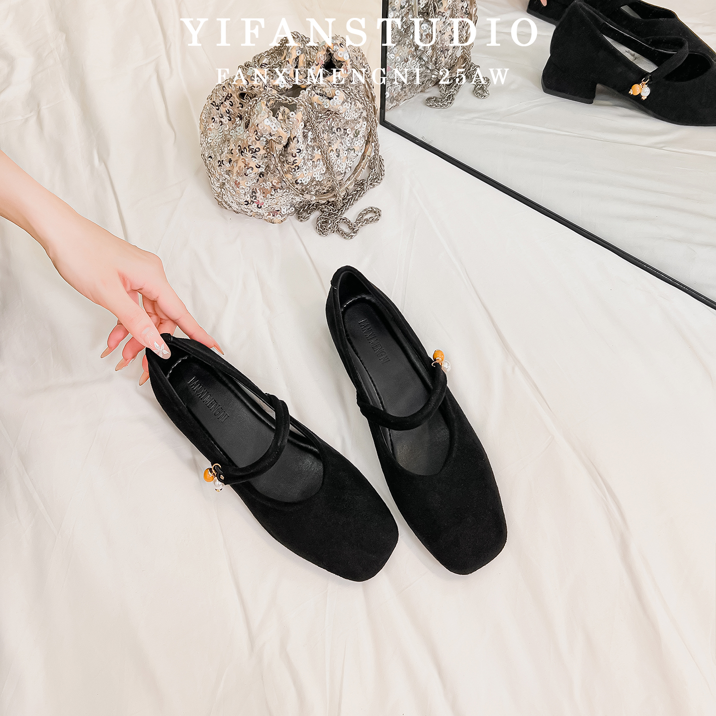 【现货秒发】反绒皮粗跟方头单鞋