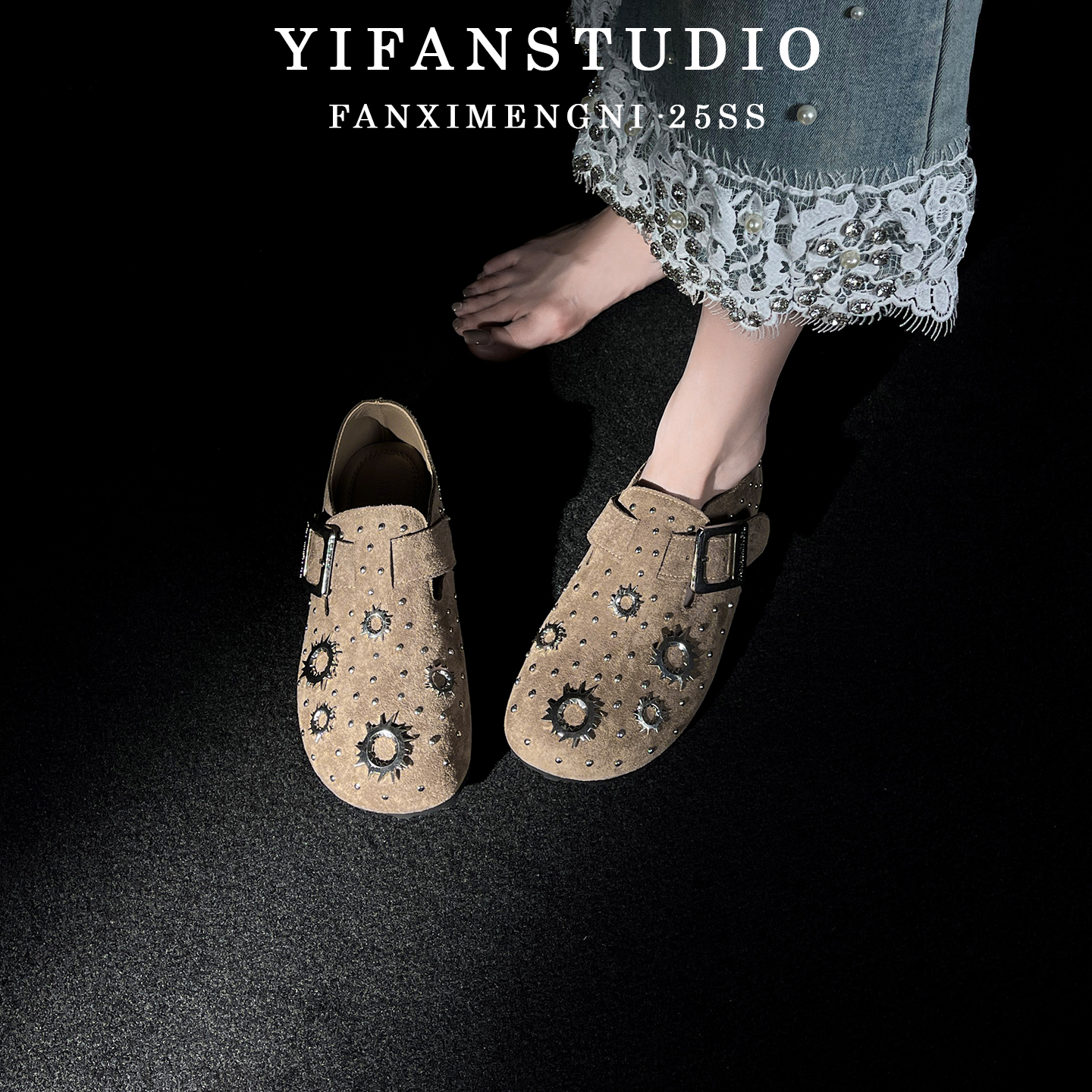 牛皮版~圆头软木底勃肯鞋女2025年新款秋冬全包一脚蹬小众设计款