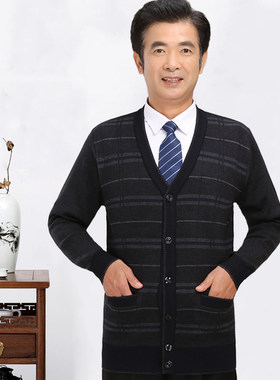 2025春秋新款老年V领针织开衫