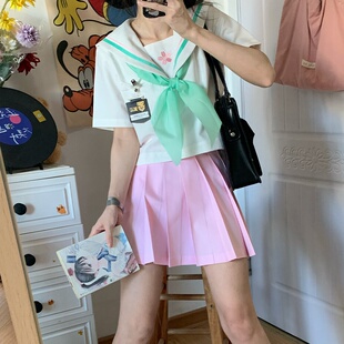 学院风JK制服短袖短裙百褶裙套装辣妹日系学生校供感水手服中间服