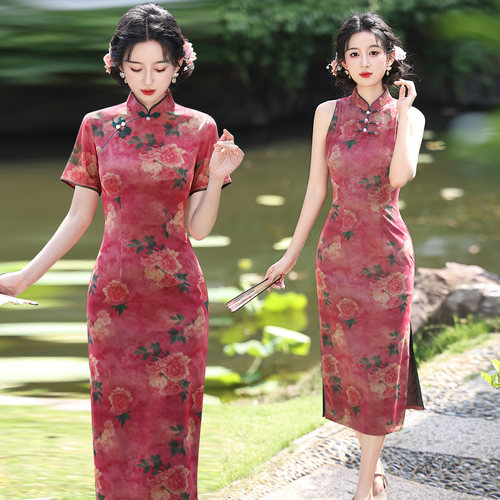 新中式弹力网纱旗袍女夏高端轻奢