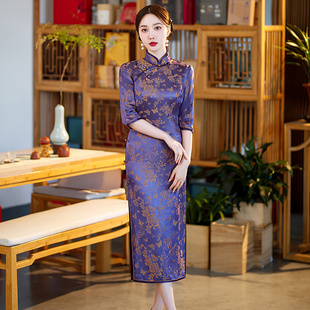 桑蚕丝旗袍全开襟秋季2025年新款重磅真丝高贵优雅中年女妈妈礼服