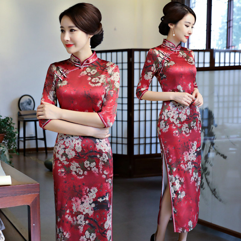 香云纱大码改良旗袍春中年女妈妈