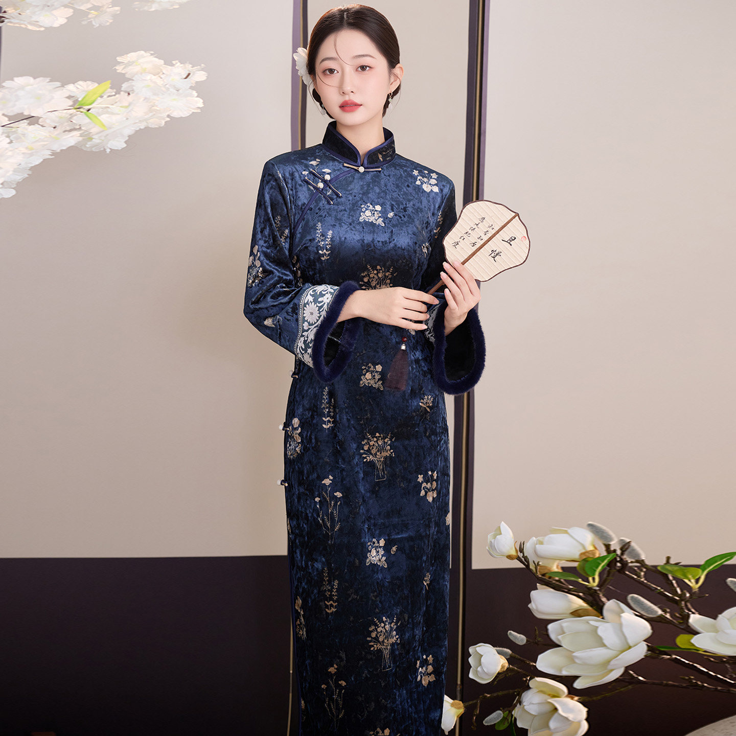 芊竹棉加绒加厚妈妈旗袍冬装大码