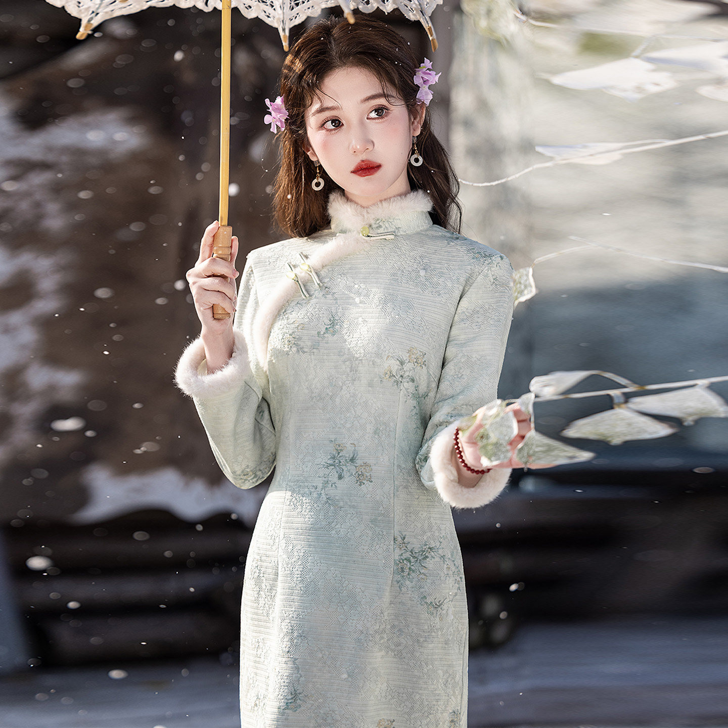 绝美新中式国风旗袍冬装加厚加绒2025新款年轻款女长款长袖连衣裙