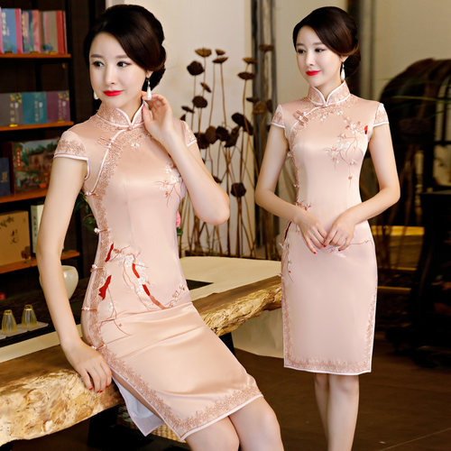 苏绣夏秋季日常修身性感短款旗袍