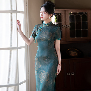 高端醋酸抓邹旗袍2025夏季新款中长款小个子改良版微胖遮肚子显瘦