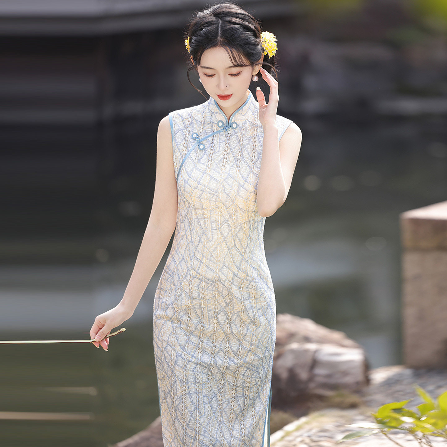 蕾丝年轻款少女无袖旗袍日常可穿