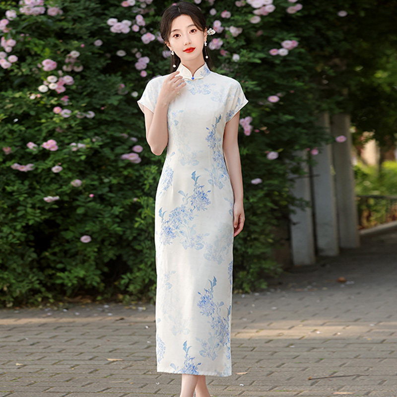 插肩袖旗袍夏季长款年轻款江南风
