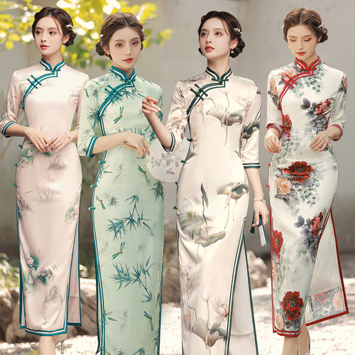 年轻款旗袍女长款七分袖春装新款