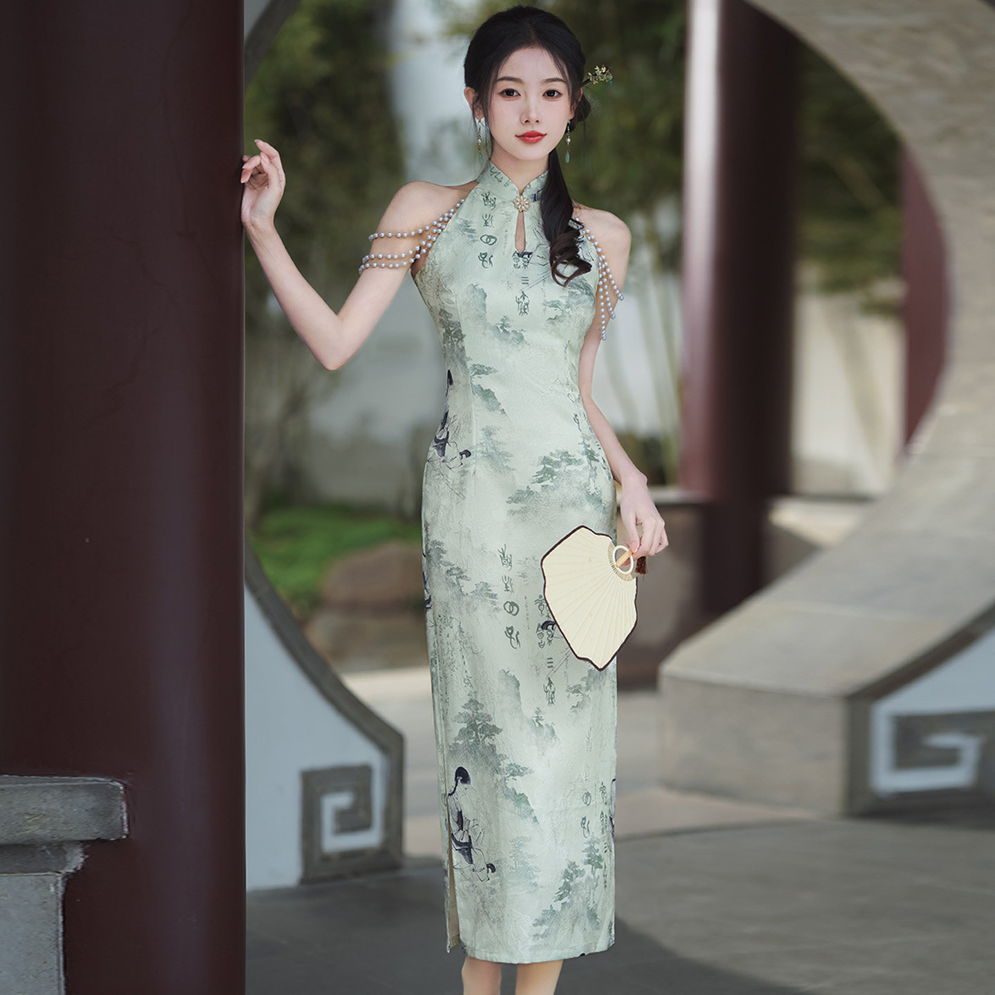 新中式江南国风无袖挂脖改良旗袍2025新款年轻款少女小个子高级感