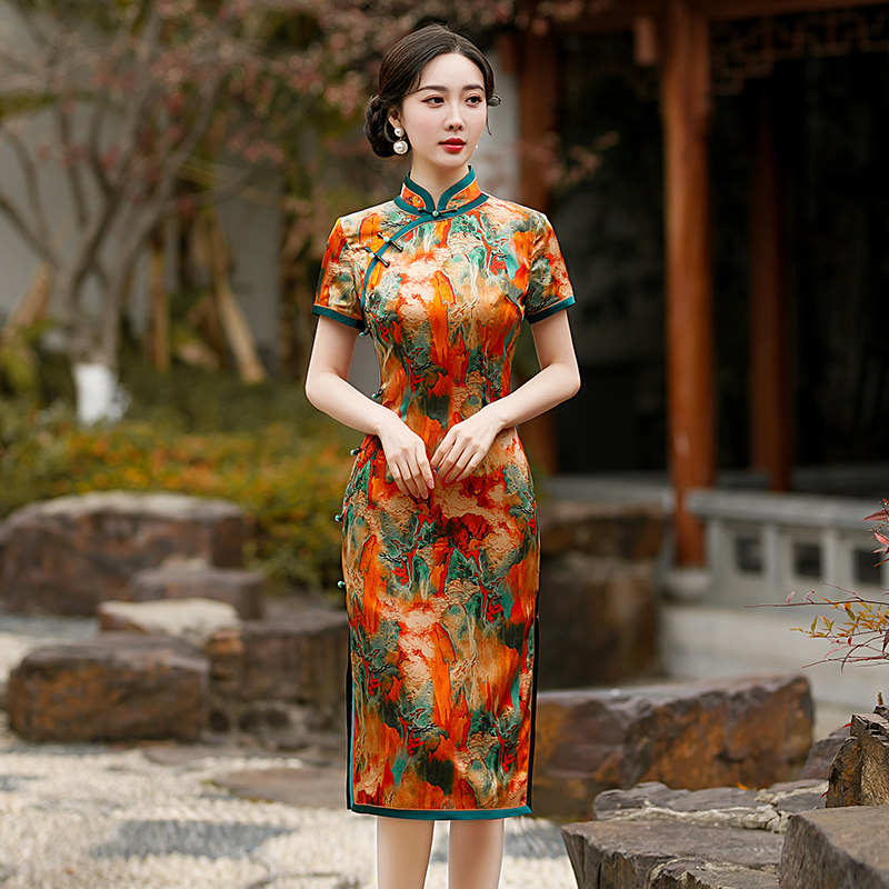 新中式改良旗袍夏年轻款女桑蚕丝