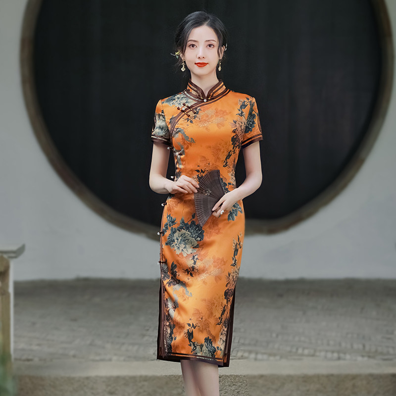 钻石丝中款旗袍年轻款日常有大码