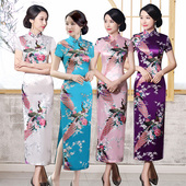 杭州丝绸旗袍长款 复古气质2025年夏新款 到脚踝高开叉走秀演出日常