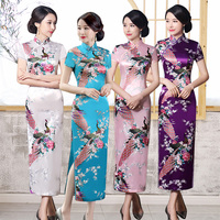杭州絲綢復(fù)古風(fēng)到腳踝高開叉旗袍