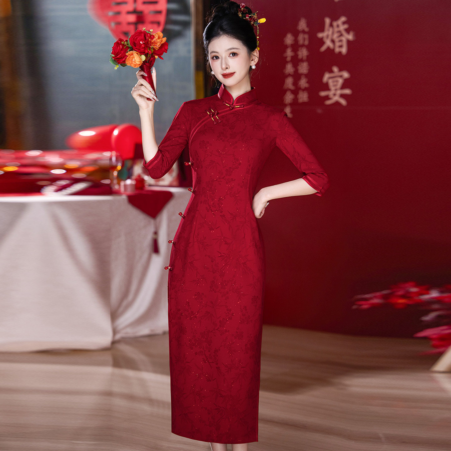 高端红色妈妈婚宴装旗袍礼服2026新款春季改良年轻款女结婚敬酒服