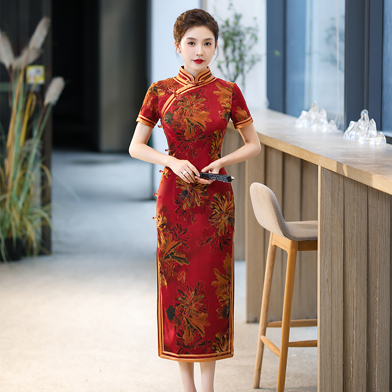 重工香云纱旗袍春夏妈妈婚宴礼服