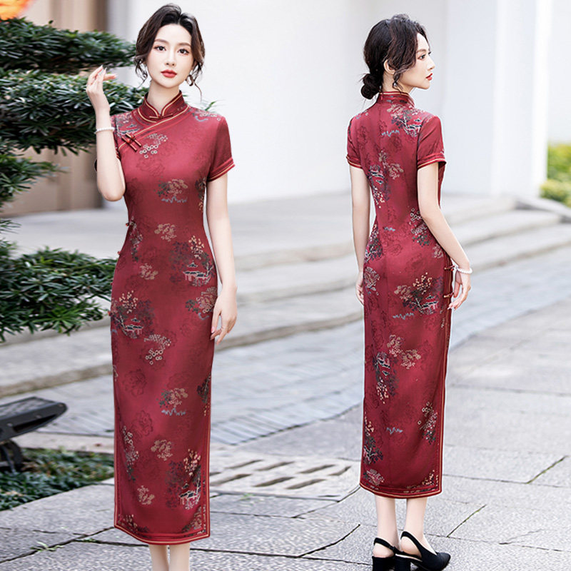 红色花萝旗袍夏高考旗开得胜妈妈