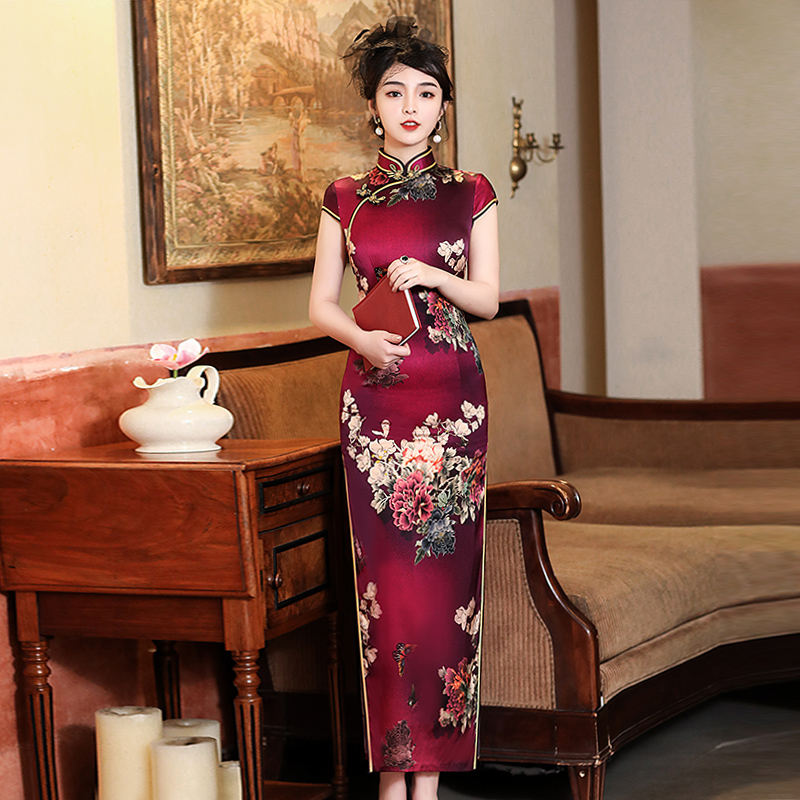 重磅桑蚕丝旗袍裙长款2025年夏季新款年轻款女高端气质真丝晚礼服