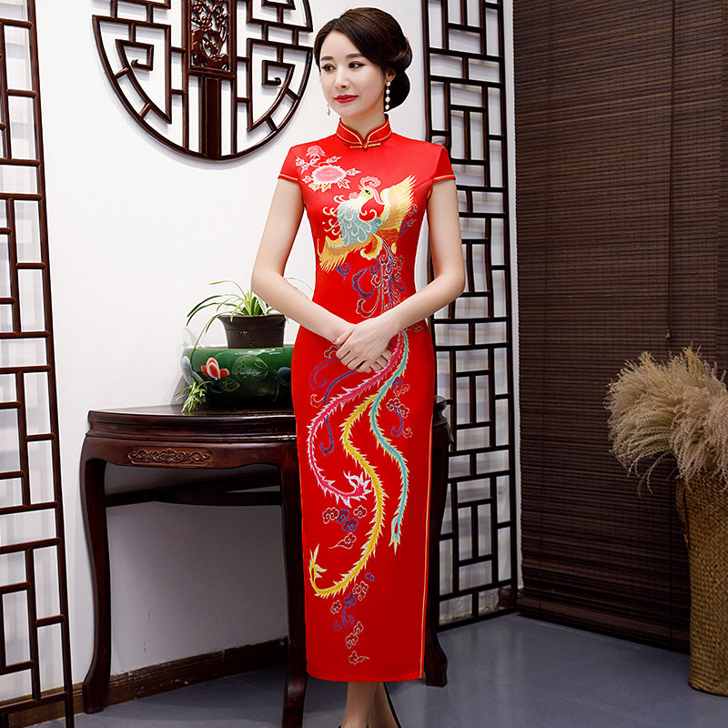 红色敬酒服真丝旗袍长款夏季2026