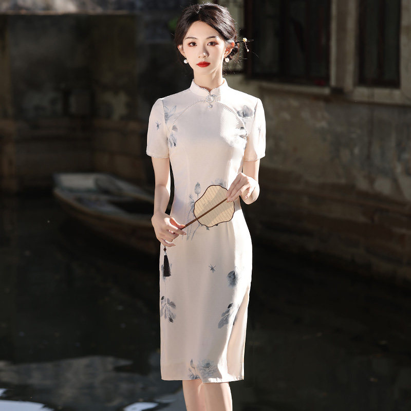 新中式改良版水墨风棉麻旗袍2025夏季新款年轻款少女连衣裙小个子