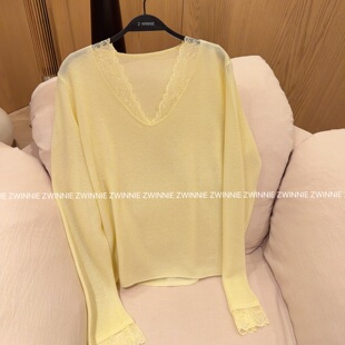 詹维尼 天丝V领蕾丝衫 亚麻 WMY202602 莱赛尔天丝 Zwinnie