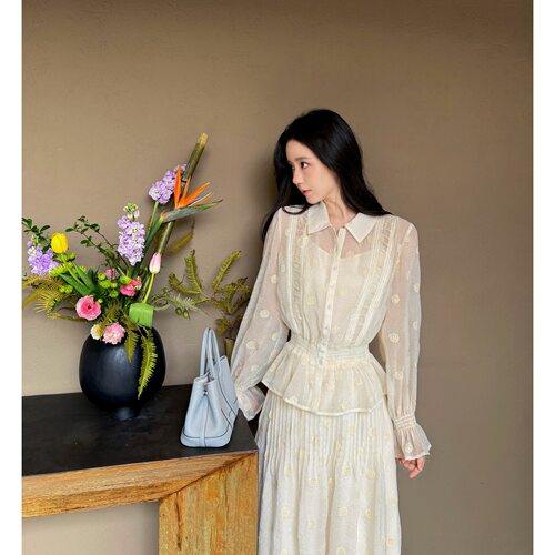 Zwinnie/詹维尼【珠光白玫瑰】刺绣衬衫半裙吊带套装 GHY202614