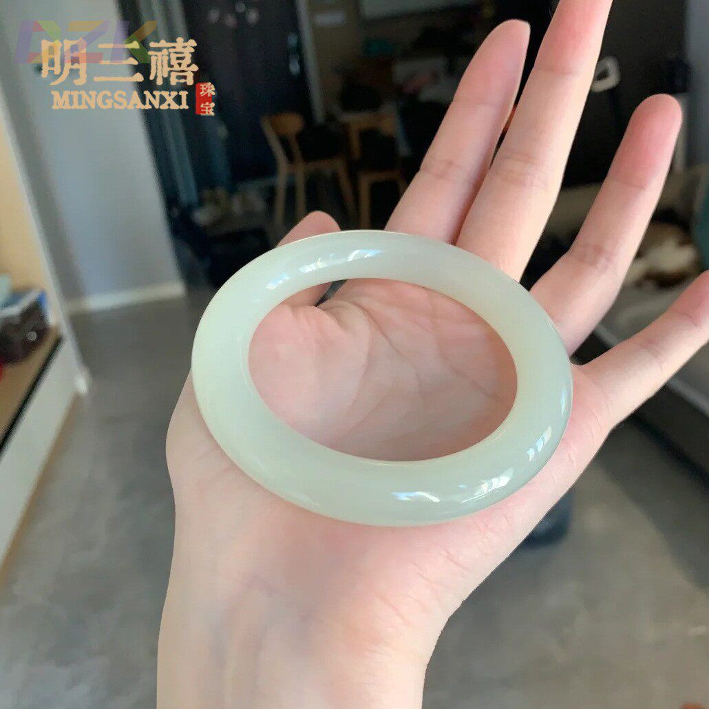 高端外蒙料青白玉胖圆条晴水绿女士手镯高仿和田青玉女款玉镯饰品