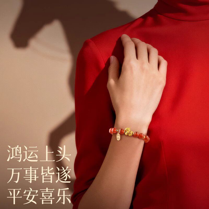 天然红玛瑙手串女款2026马年本命年手链生肖马红色转运珠水晶手饰