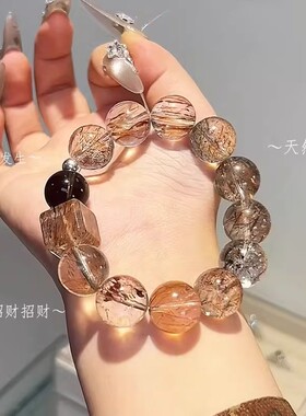 一ye暴富天然黑金超七方糖水晶手串旺财运招财好运高级感发晶手链