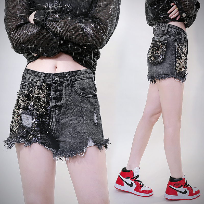 时尚牛仔短裤显瘦高腰阔腿裤ins