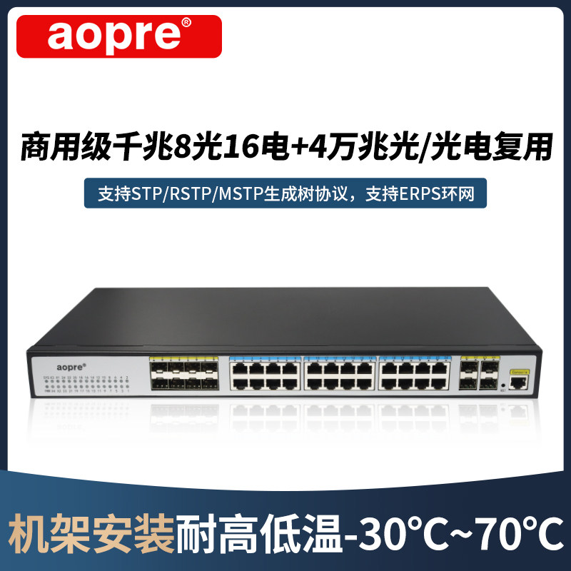 aopre管理型交换机千兆8光16电+4万兆光光电复用T5816G4TS-M-SFP万兆光纤口二层Web网管企业级网络交换机监控