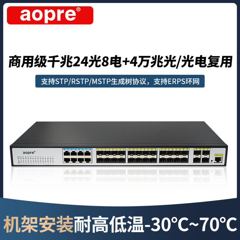aopre管理型交换机8千兆电口+24千兆光口+4万兆光纤口二层Web网管企业级网络交换机监控欧柏T5248G4TS-M-SFP