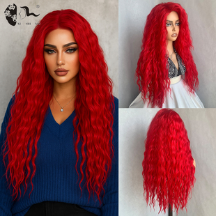 欧美时尚拉美卷红色长卷发仿真化纤假发女头套cosply辣妹造型表演