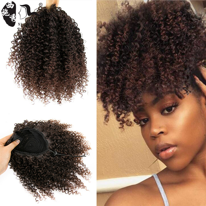 Afro kinky curly ponytail hair bun extension非洲发包卷发假发