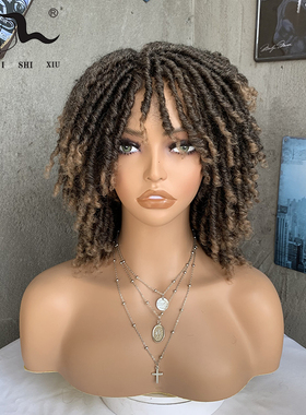 非洲时尚黑人中长款螺丝卷发化纤假发女士欧美头套curly locs wig