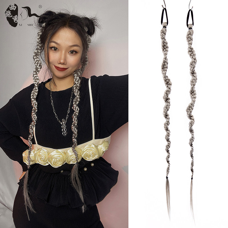 网红时尚鱼骨辫民族风三股辫手工编长款麻花辫子皮筋假发马尾脏辫