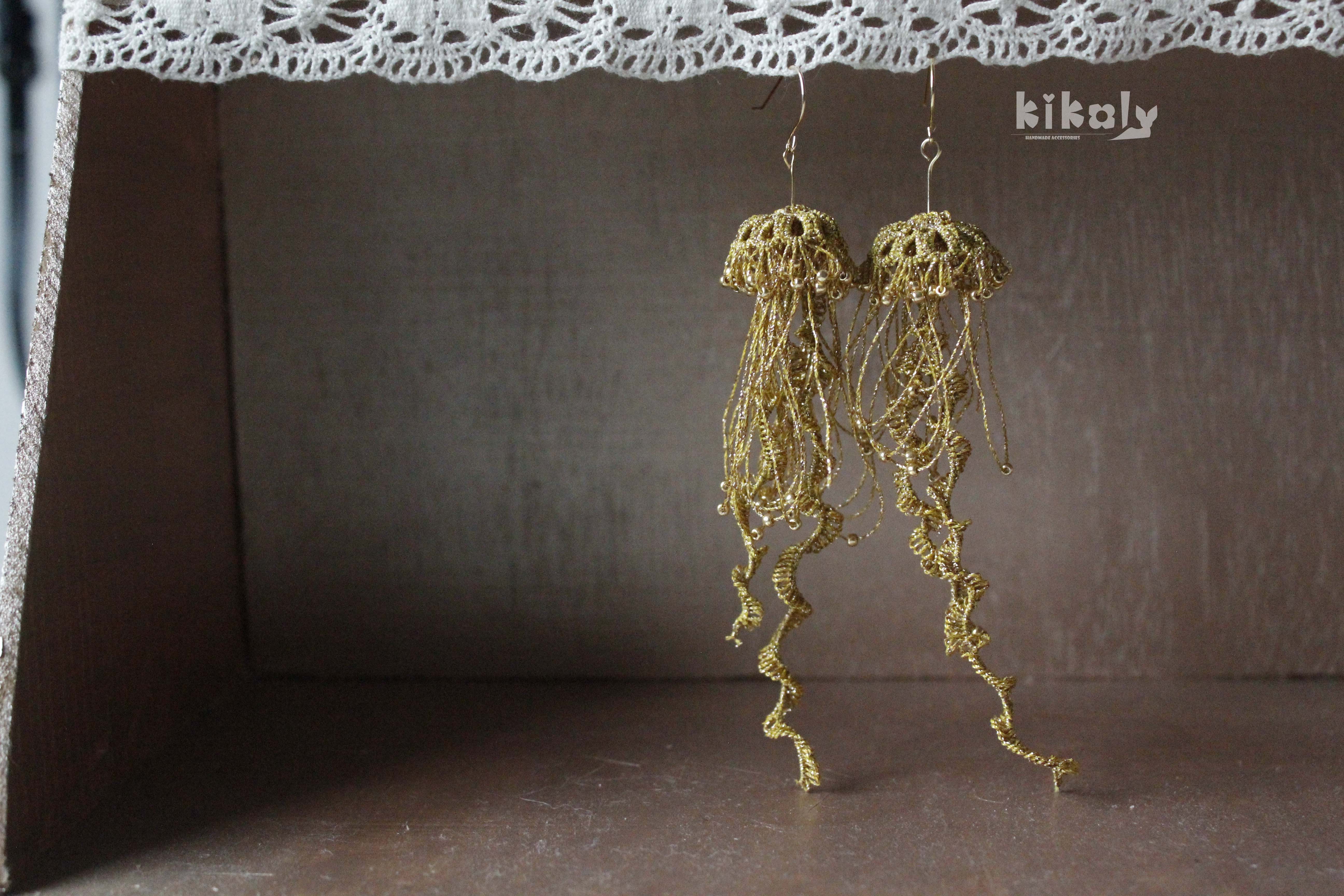 Kikoly original design handmade metal lace jellyfish Earrings 925 Sterling Silver Earrings woven tutorial material bag