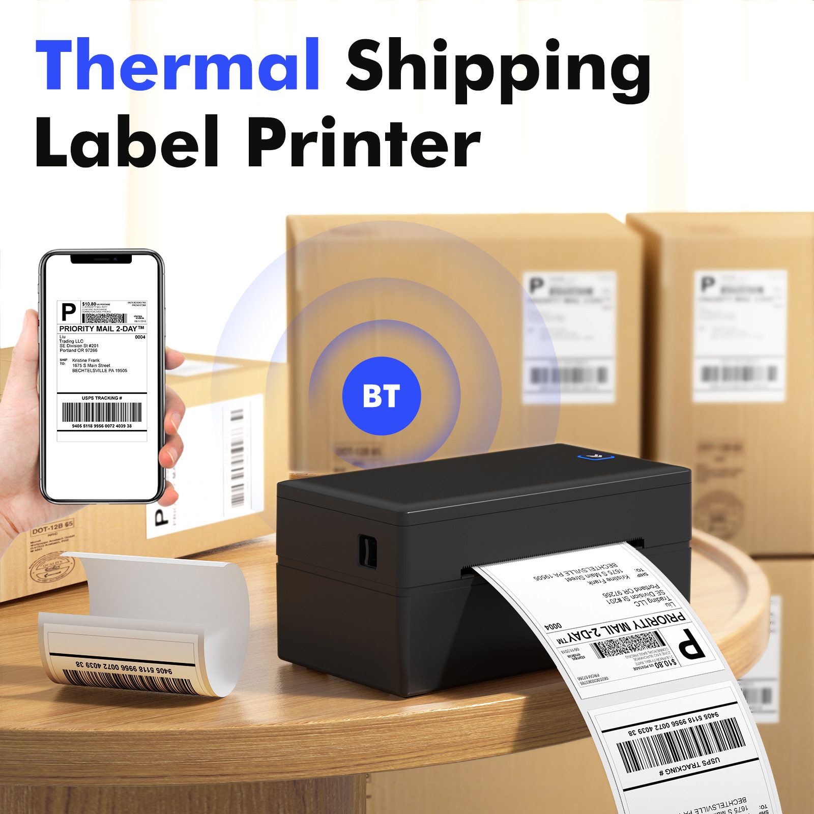 Bluetooth Thermal Shipping Label Printer Wireless 4x6 Label