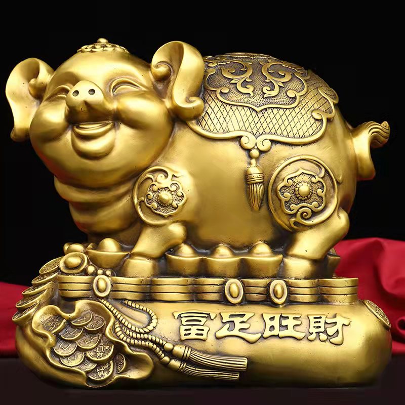 纯铜猪摆件富足旺财存钱猪金钱元宝猪装饰金猪福袋猪办公工艺礼品