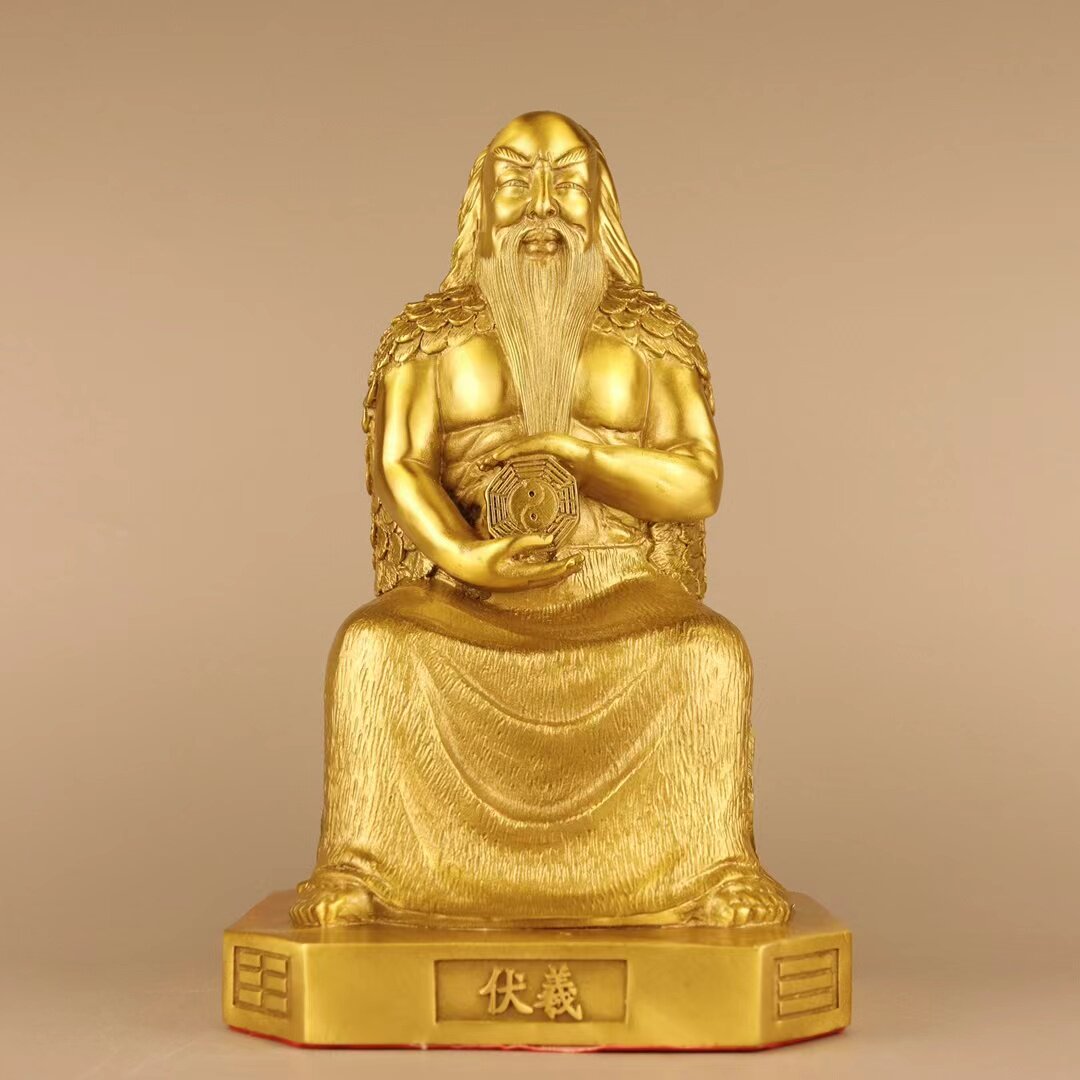 纯铜人王伏羲八卦祖师文王摆件人文始祖风水供奉人皇伏義易经三圣