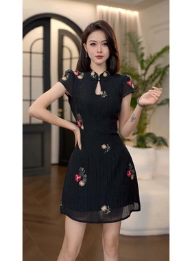 【有里布】2025夏季新中式气质国风收腰显瘦碎花旗袍裙D2559