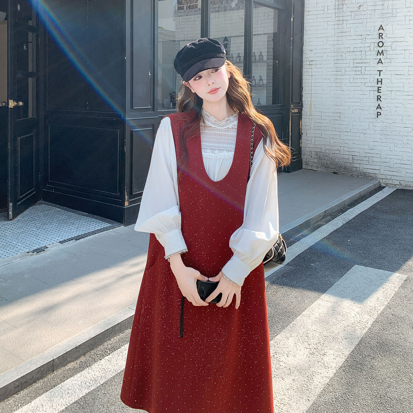 【新品】新年战袍烫钻呢料背心裙货号7018-P150-K208,女装连衣裙,2C302