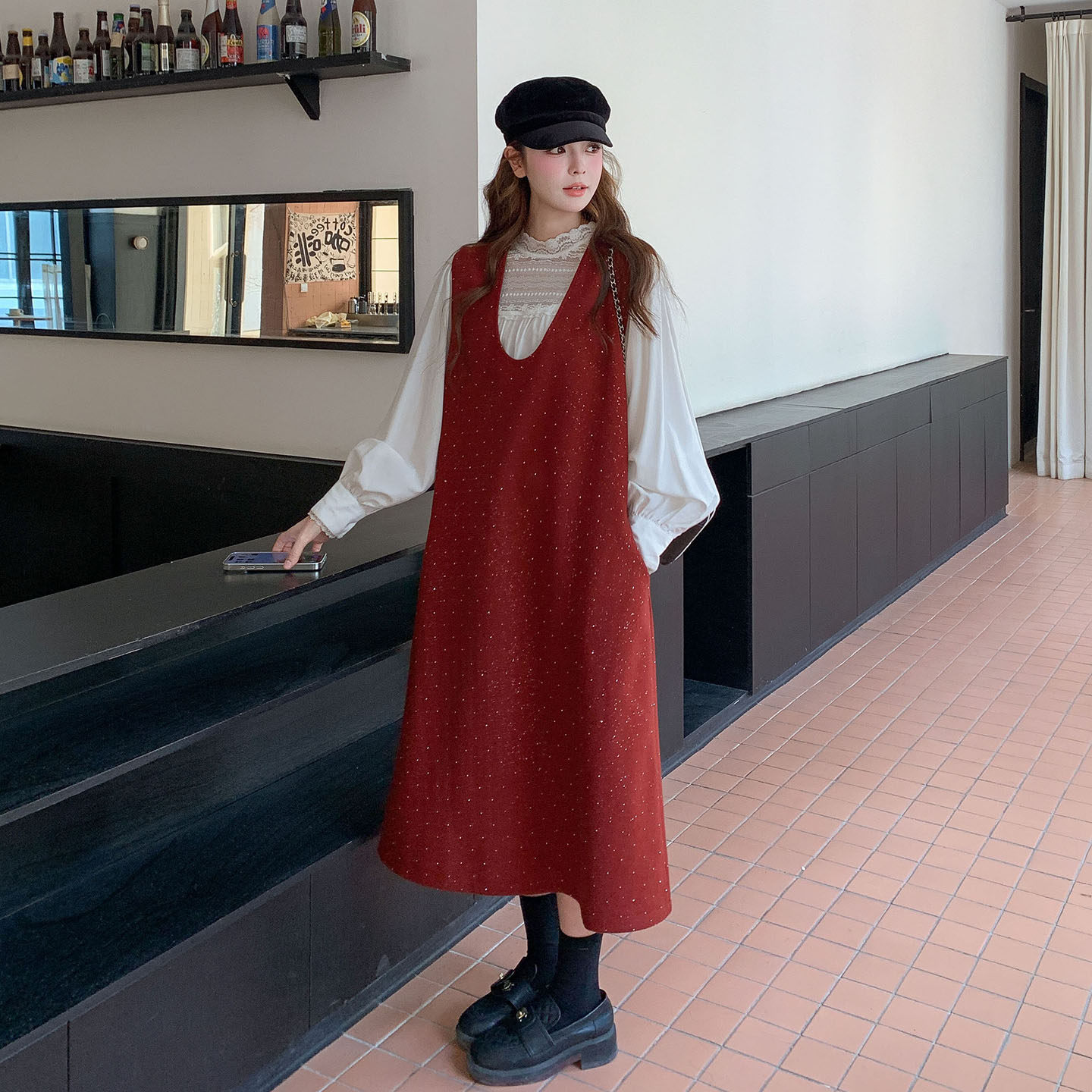 【新品】新年战袍烫钻呢料背心裙货号7018-P150-K208,女装连衣裙,2C302